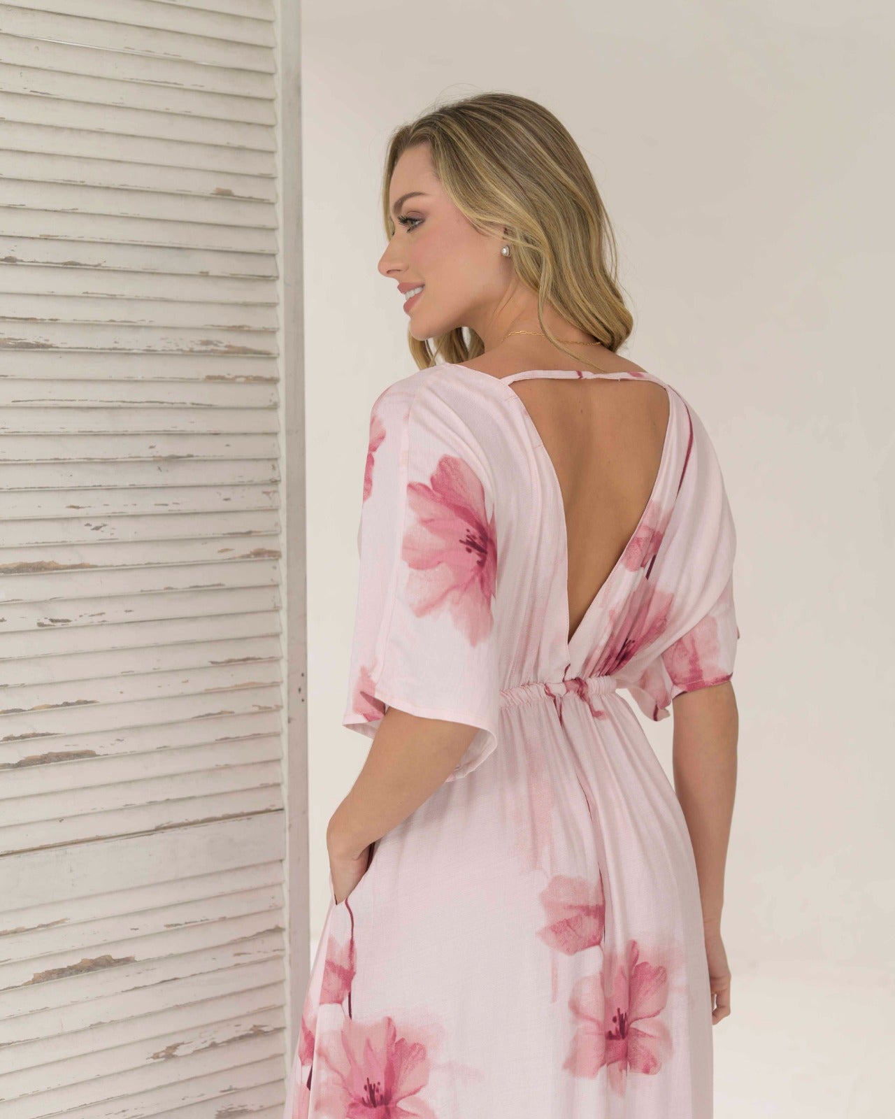 Vestido Elodia Flores rosa