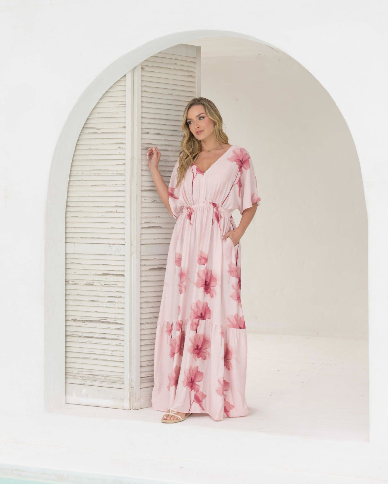 Vestido Elodia Flores rosa