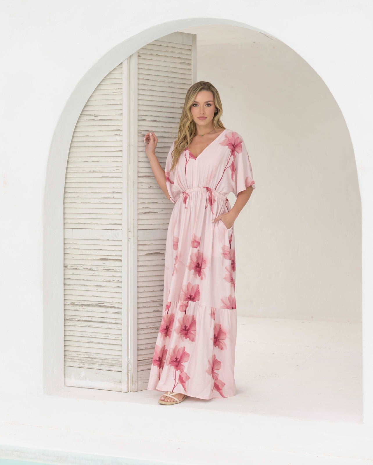 Vestido Elodia Flores rosa