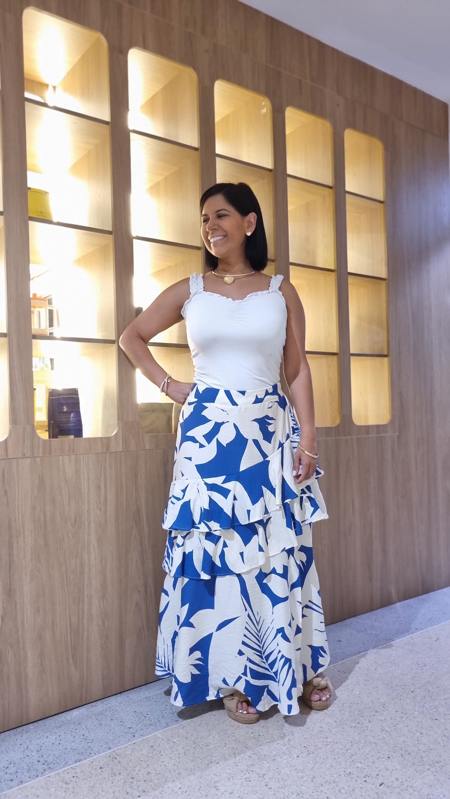 Falda Karen Azul hojas