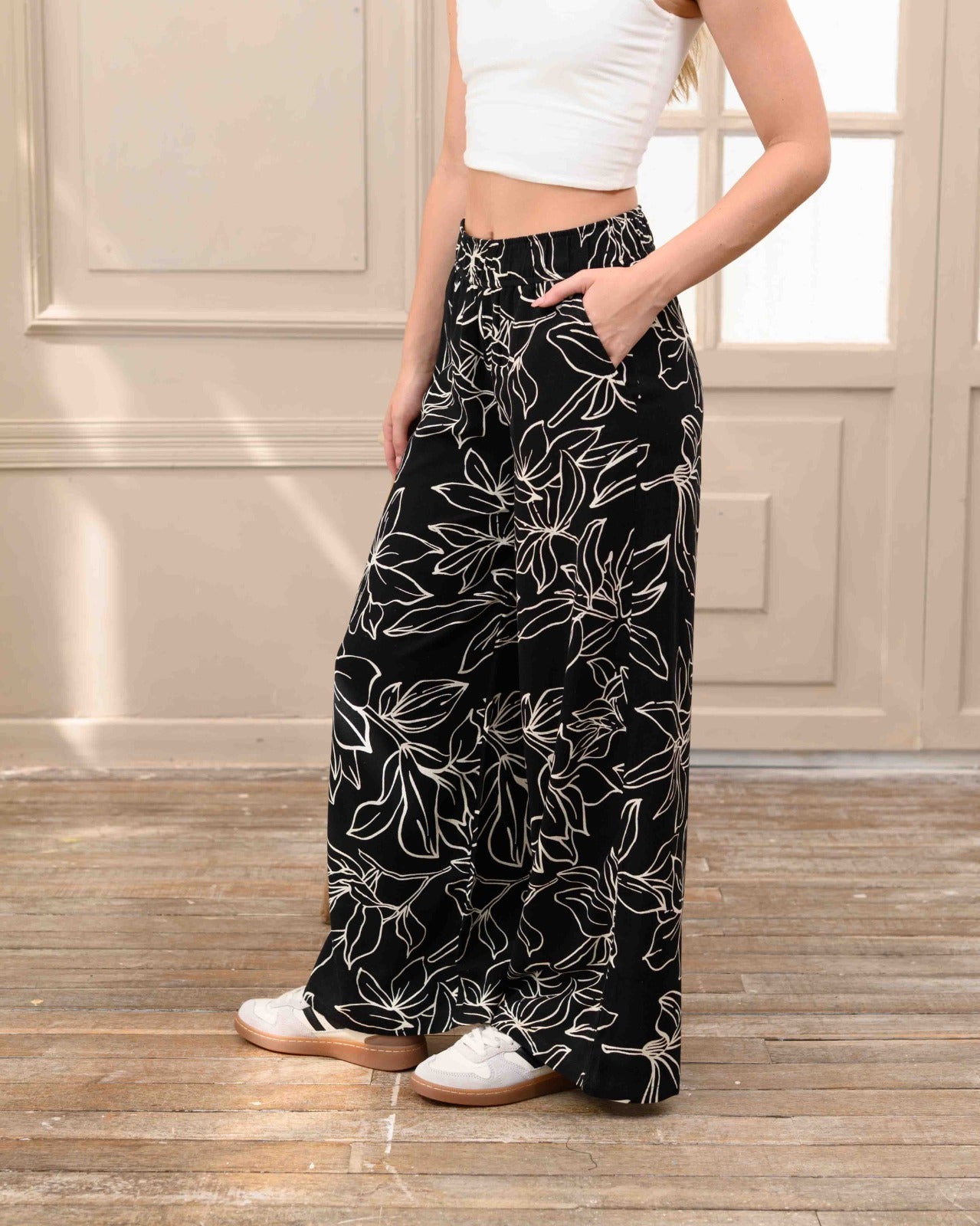 Pantalón Cande Flores Negras