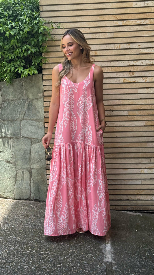 Vestido Marcia hojas pink