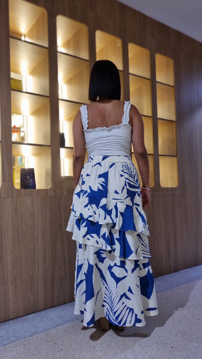 Falda Karen Azul hojas