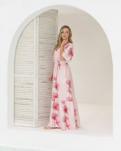 Vestido Elodia Flores rosa