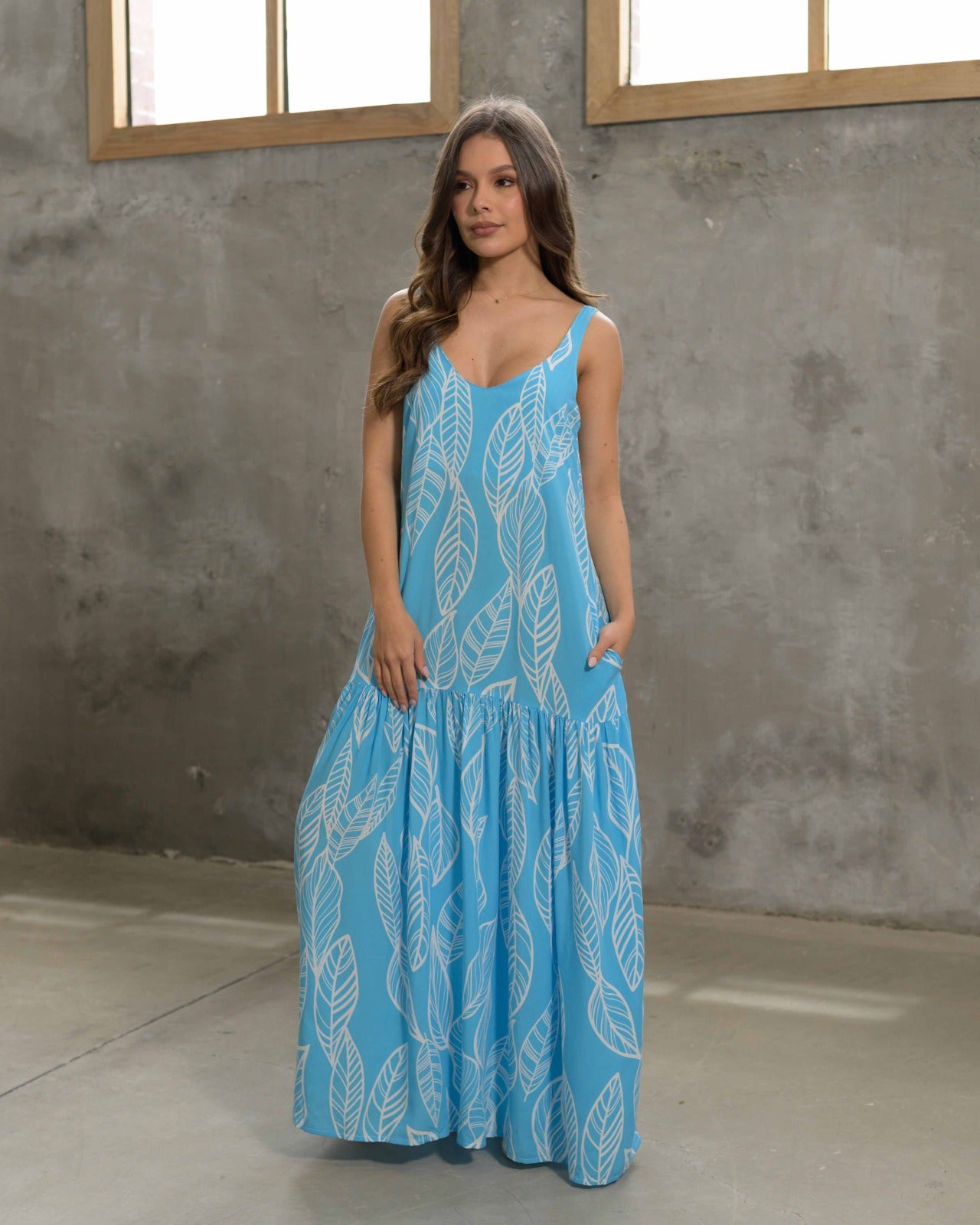 Vestido Marcia hojas Blue