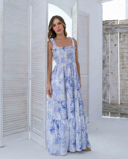 Vestido Dana Palmas Blue