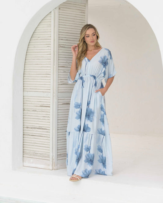 Vestido Elodia flores azul