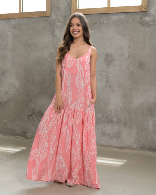 Vestido Marcia hojas pink