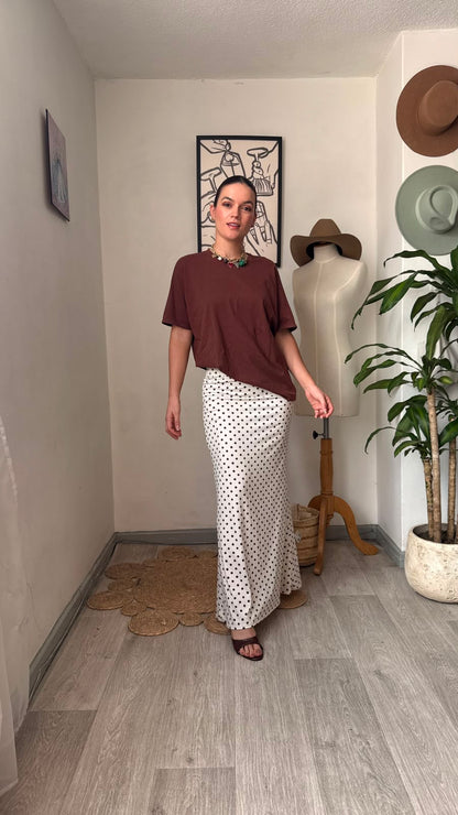 Falda Lunares tipo lápiz blanca