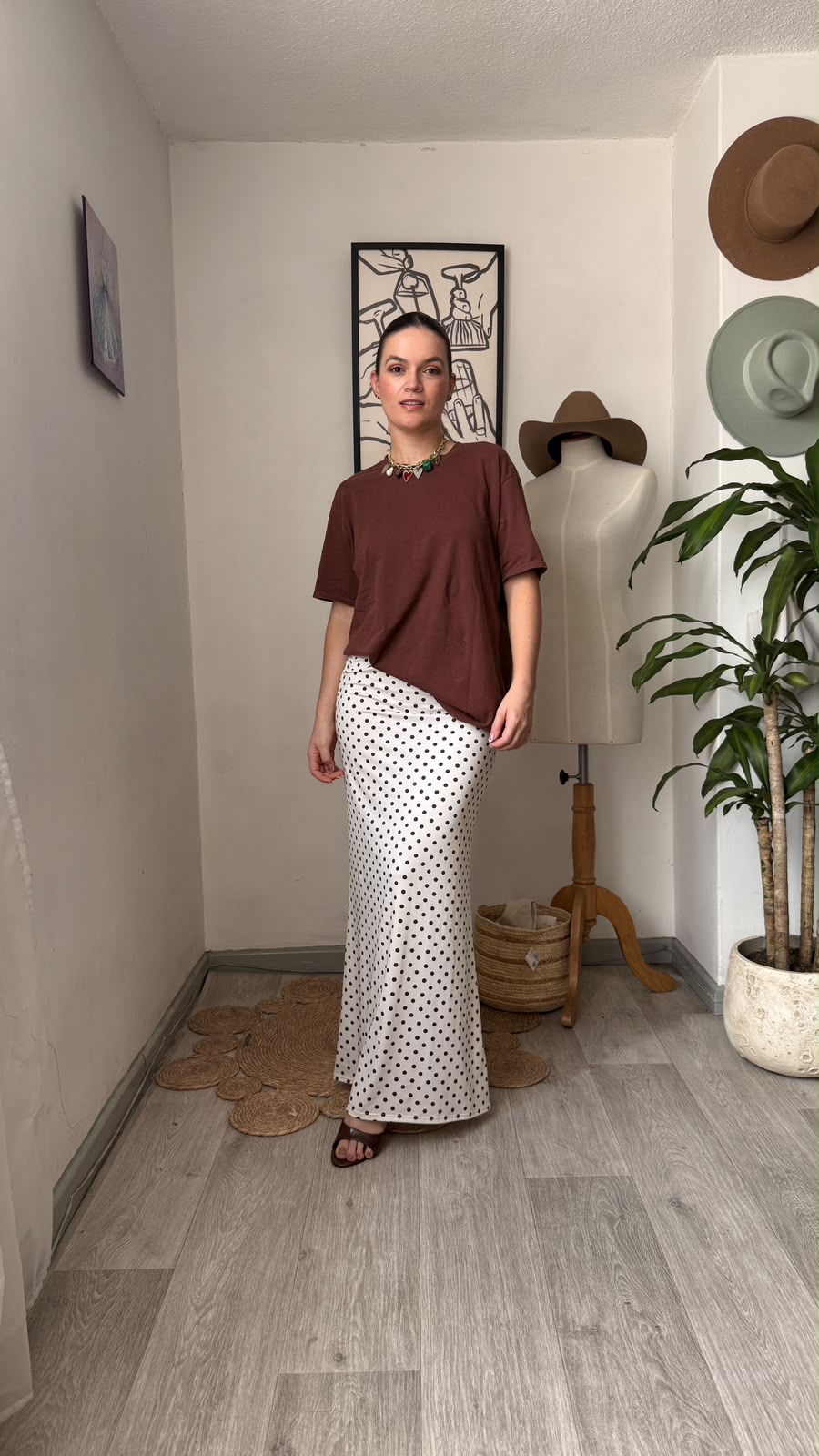 Falda Lunares tipo lápiz blanca