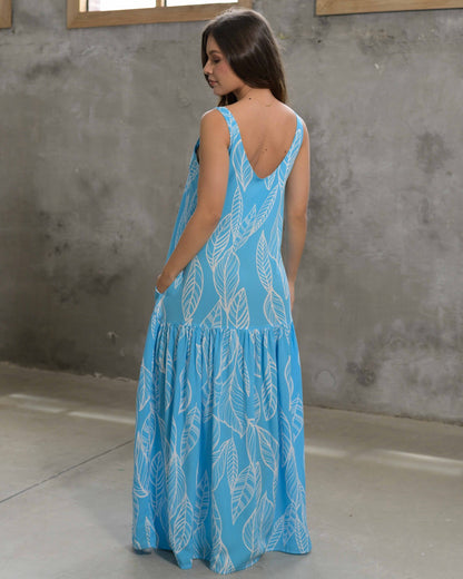 Vestido Marcia hojas Blue