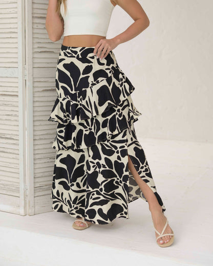 Falda Karen Flores Negra