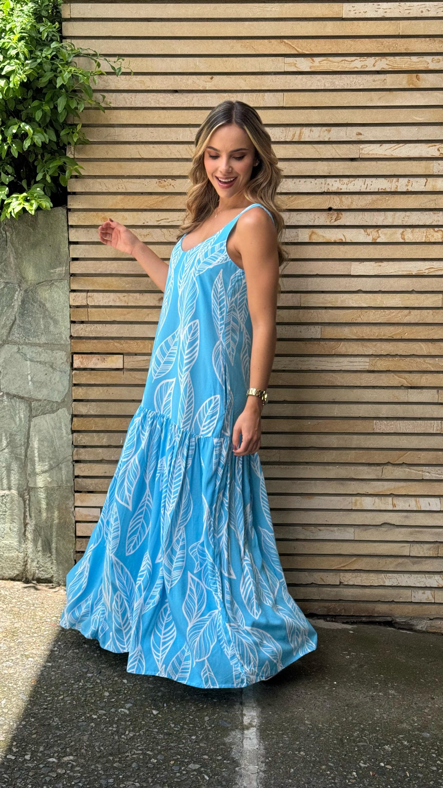 Vestido Marcia hojas Blue