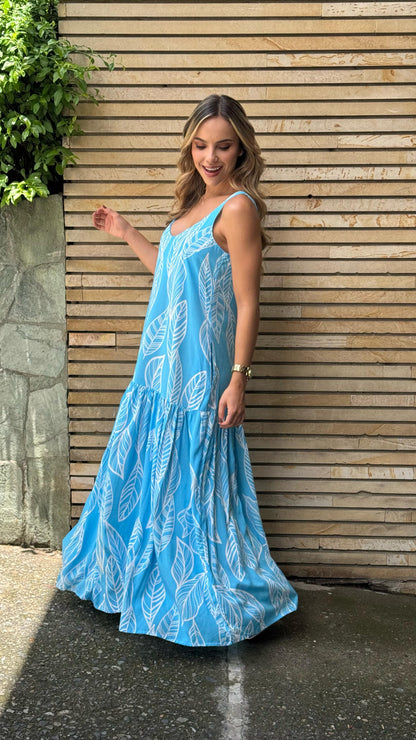 Vestido Marcia hojas Blue