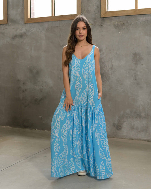Vestido Marcia hojas Blue