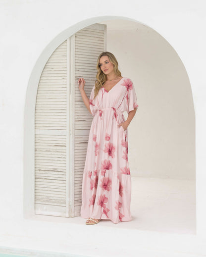 Vestido Elodia Flores rosa