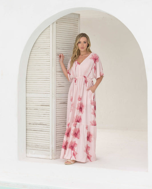 Vestido Elodia Flores rosa