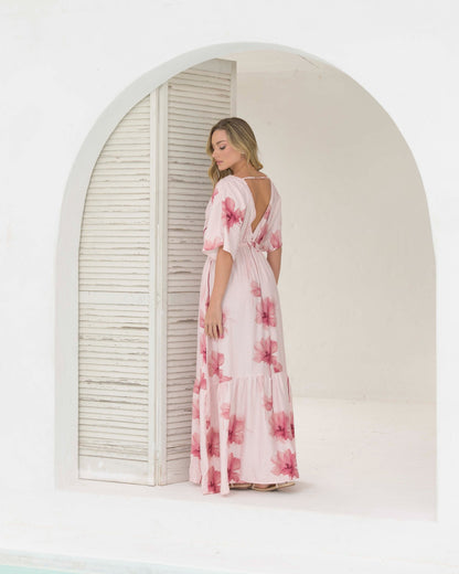 Vestido Elodia Flores rosa